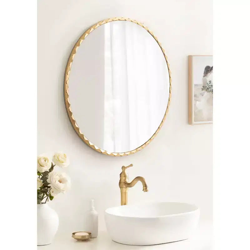Miroir mural décoratif rond doré 26" avec bord ondulé
