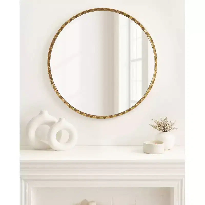 Miroir mural décoratif rond doré 26" avec bord ondulé