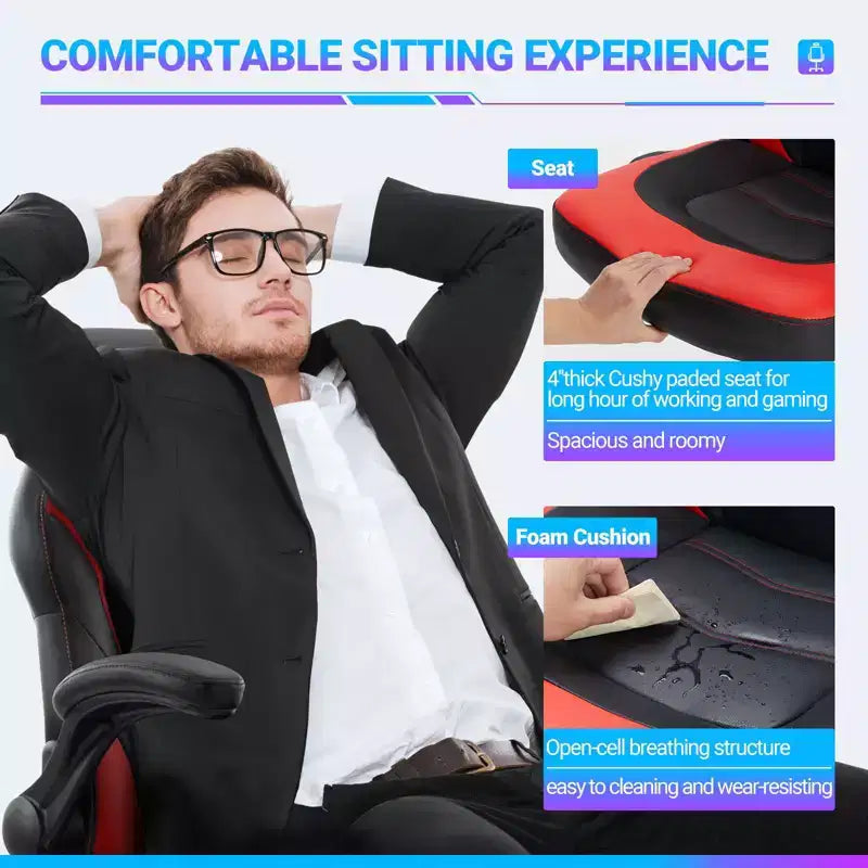 Chaise de bureau pivotante de jeu, chaise de bureau ergonomique en cuir PU avec support lombaire