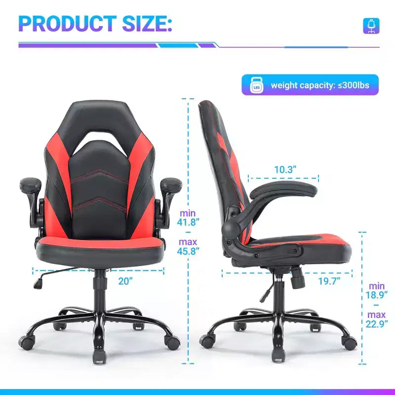 Chaise de bureau pivotante de jeu, chaise de bureau ergonomique en cuir PU avec support lombaire