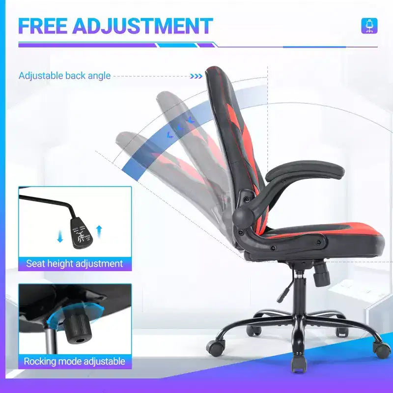 Chaise de bureau pivotante de jeu, chaise de bureau ergonomique en cuir PU avec support lombaire
