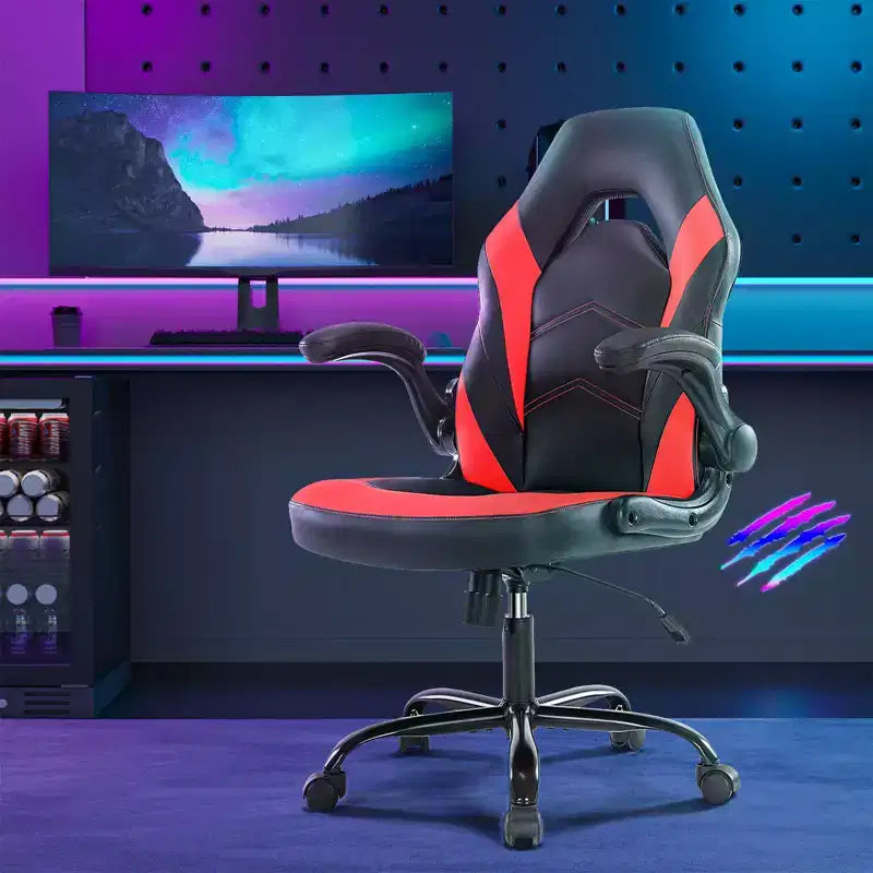 Chaise de bureau pivotante de jeu, chaise de bureau ergonomique en cuir PU avec support lombaire