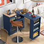 Îlot de cuisine roulant blanc sur roulettes avec compartiment de rangement à table extensible et 3 étagères latérales ouvertes pour cuisine et salle à manger