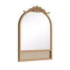 Miroir Mural Arche Sculptée en Rotin Tressé Base en Bois Naturel