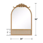 Miroir Mural Arche Sculptée en Rotin Tressé Base en Bois Naturel