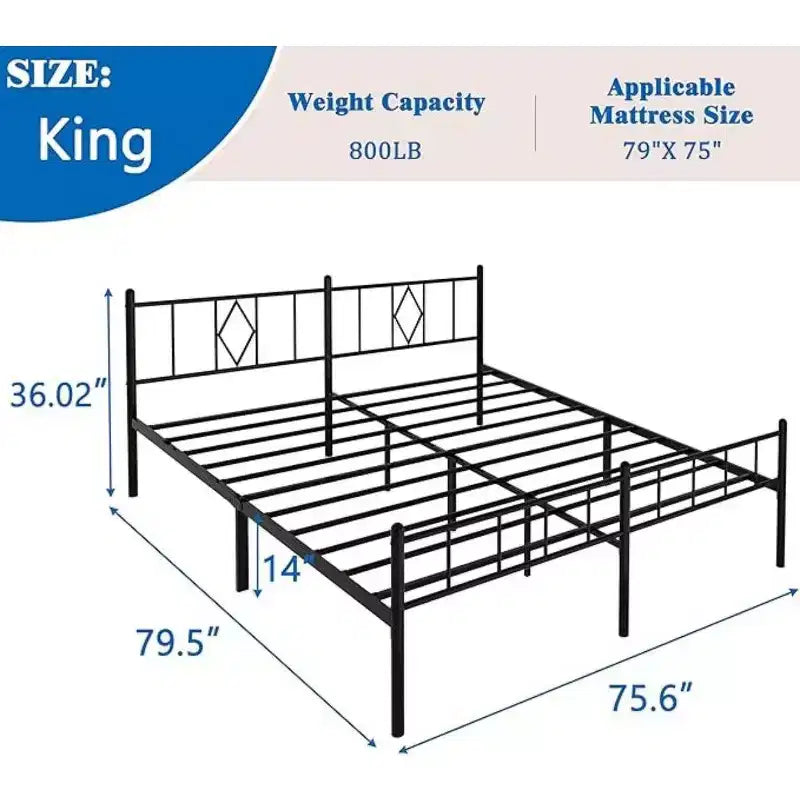 Agrandissez le lit double en lit king-size. Il mesure 35,6 cm de haut avec un cadre de lit en métal.