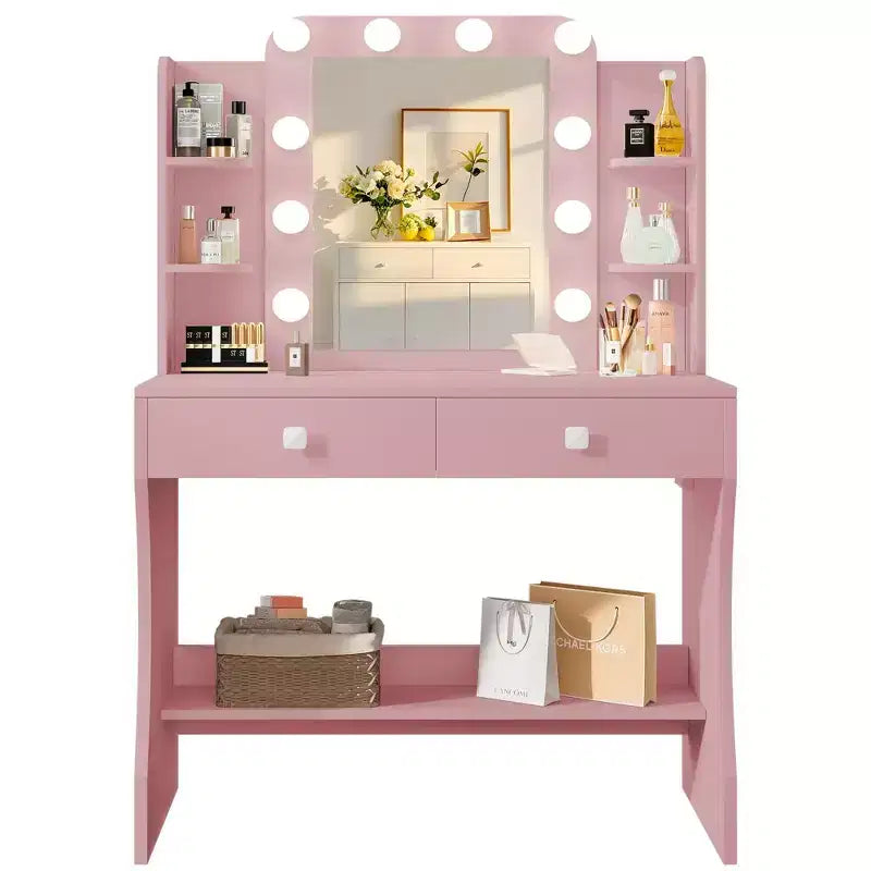 Petite coiffeuse, coiffeuse avec prise de courant, 3 modes d'éclairage et 10 ampoules LED