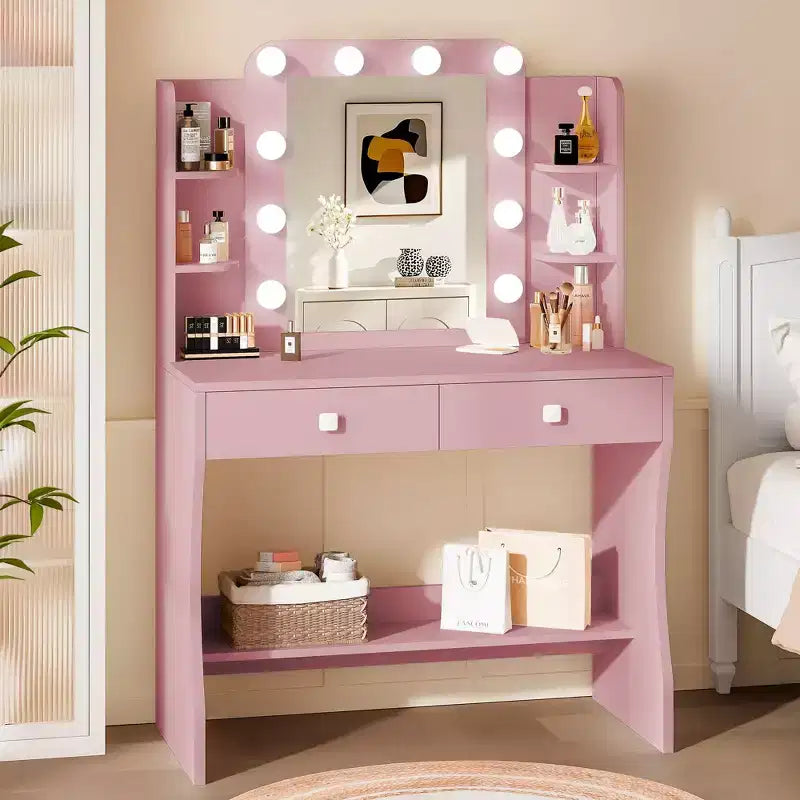 Petite coiffeuse, coiffeuse avec prise de courant, 3 modes d'éclairage et 10 ampoules LED
