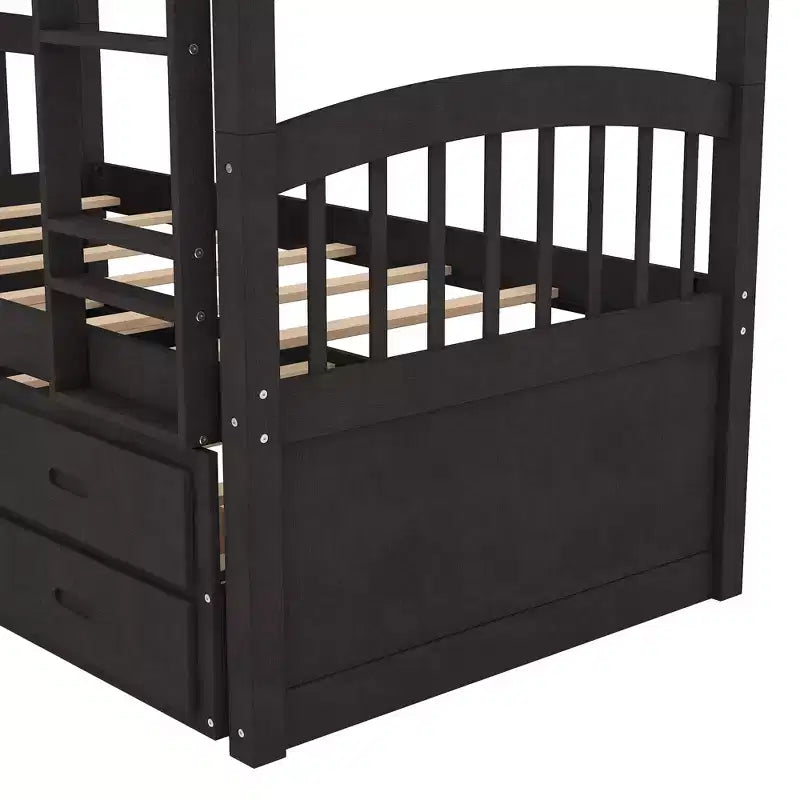 Lit superposé double en bois avec échelle, lit gigogne et 3 tiroirs – 181 kg