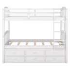 Lit superposé double en bois avec échelle, lit gigogne et 3 tiroirs – 181 kg