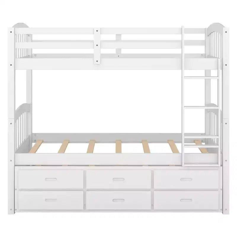 Lit superposé double en bois avec échelle, lit gigogne et 3 tiroirs – 181 kg