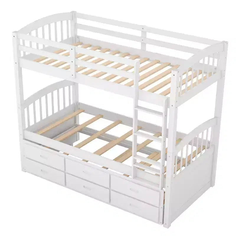 Lit superposé double en bois avec échelle, lit gigogne et 3 tiroirs – 181 kg