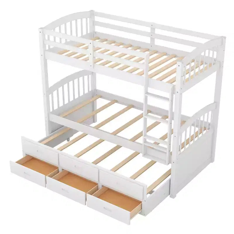 Lit superposé double en bois avec échelle, lit gigogne et 3 tiroirs – 181 kg