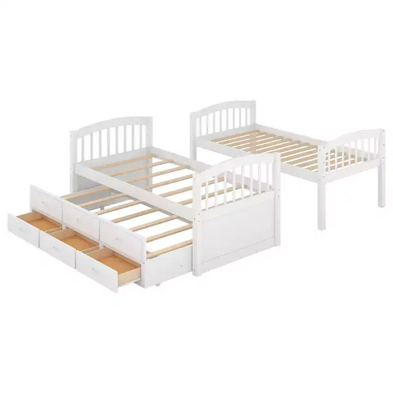 Lit superposé double en bois avec échelle, lit gigogne et 3 tiroirs – 181 kg