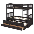 Lit superposé double en bois avec échelle, lit gigogne et 3 tiroirs – 181 kg