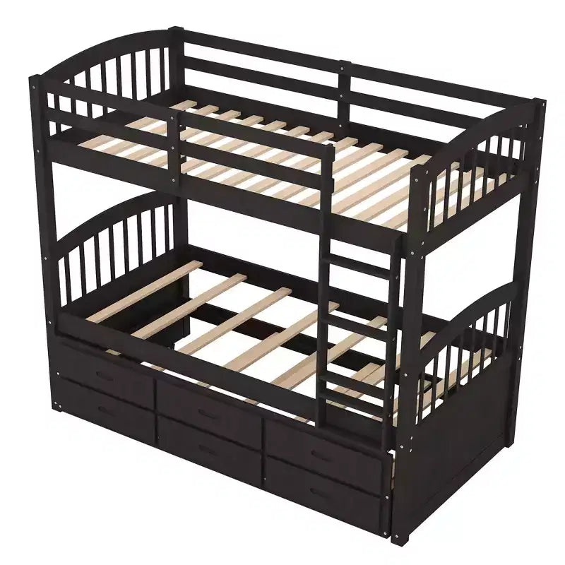 Lit superposé double en bois avec échelle, lit gigogne et 3 tiroirs – 181 kg