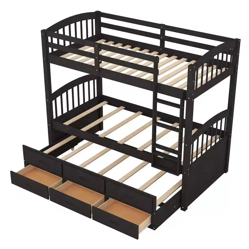 Lit superposé double en bois avec échelle, lit gigogne et 3 tiroirs – 181 kg