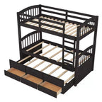 Lit superposé double en bois avec échelle, lit gigogne et 3 tiroirs – 181 kg