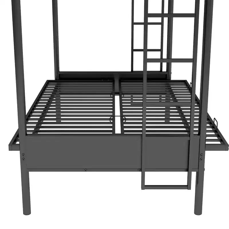 Lit superposé en métal une place et demie avec lit inférieur réglable – Noir, Multifonction