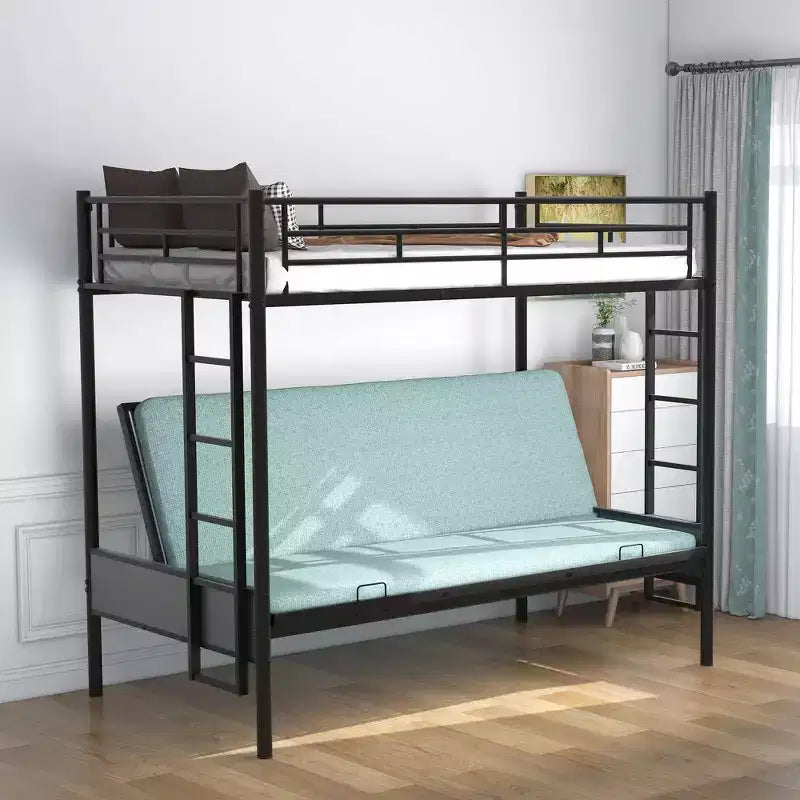 Lit superposé en métal une place et demie avec lit inférieur réglable – Noir, Multifonction