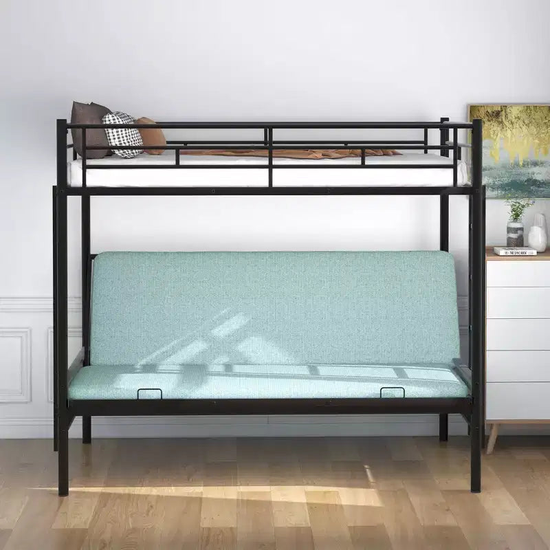 Lit superposé en métal une place et demie avec lit inférieur réglable – Noir, Multifonction