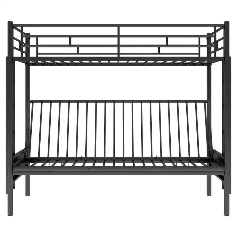 Lit superposé en métal une place et demie avec lit inférieur réglable – Noir, Multifonction