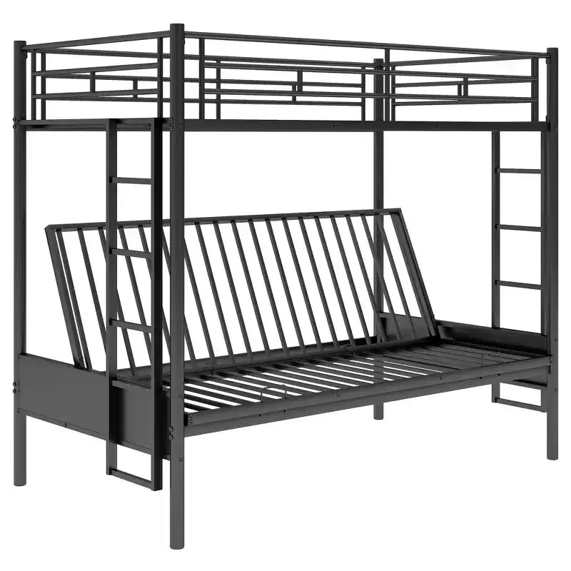 Lit superposé en métal une place et demie avec lit inférieur réglable – Noir, Multifonction