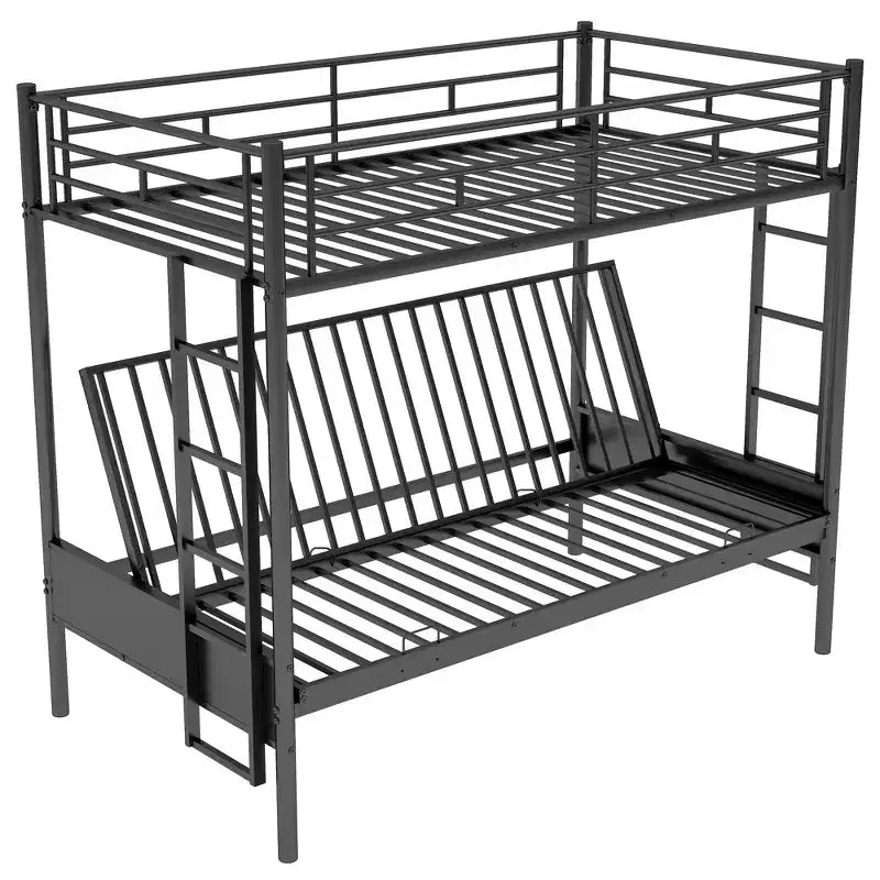 Lit superposé en métal une place et demie avec lit inférieur réglable – Noir, Multifonction