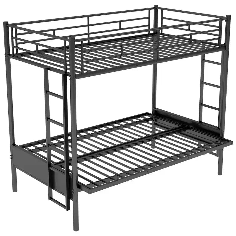 Lit superposé en métal une place et demie avec lit inférieur réglable – Noir, Multifonction