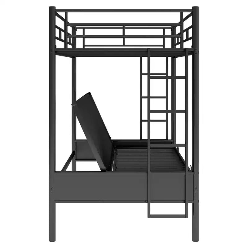 Lit superposé en métal une place et demie avec lit inférieur réglable – Noir, Multifonction