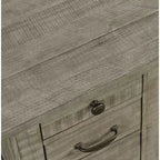 Table d'appoint rustique en pin massif de style campagnard avec chargeur USB – 3 tiroirs, gris