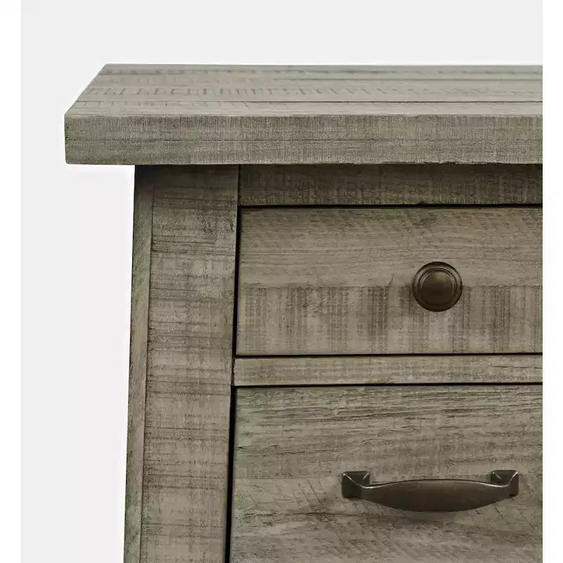 Table d'appoint rustique en pin massif de style campagnard avec chargeur USB – 3 tiroirs, gris