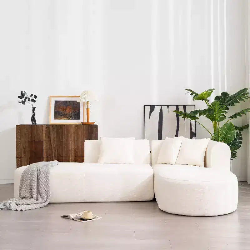 108W Corner Sofa Couch with Curved Seat and Wide Stitching, Perfect for Living Room, Bedroom, Office, Beige/Gray-Christopher Knight Home