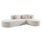 Canapé d'angle 274 cm avec assise incurvée et surpiqûres larges – Beige/Gris, 4 places