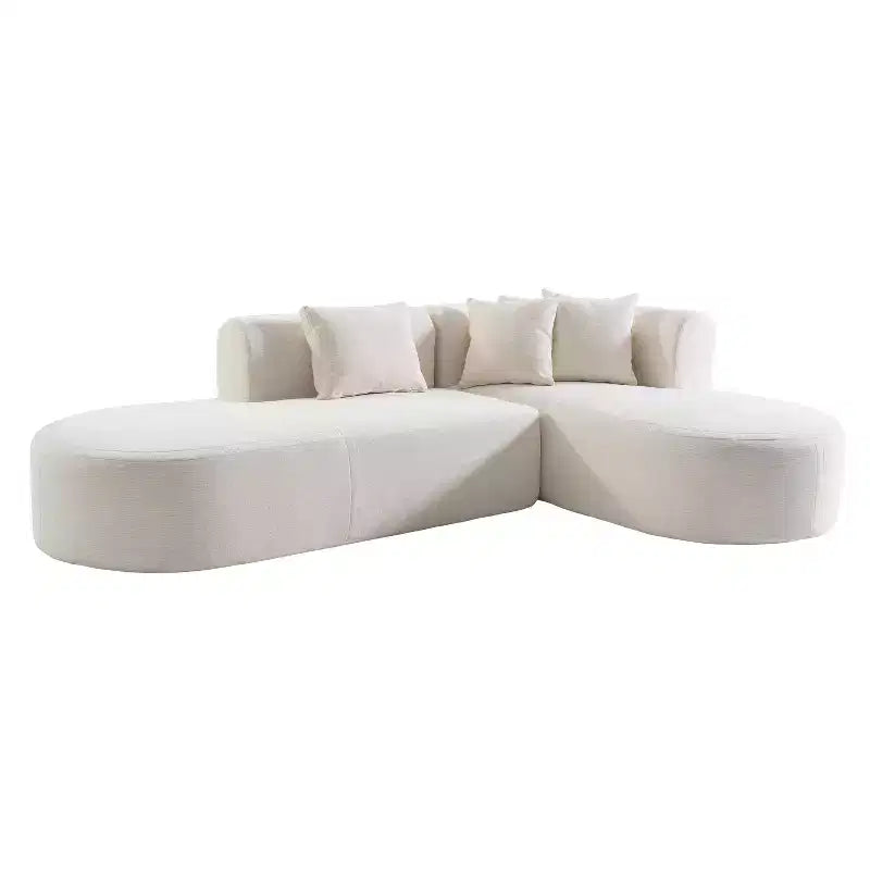 Canapé d'angle 274 cm avec assise incurvée et surpiqûres larges – Beige/Gris, 4 places