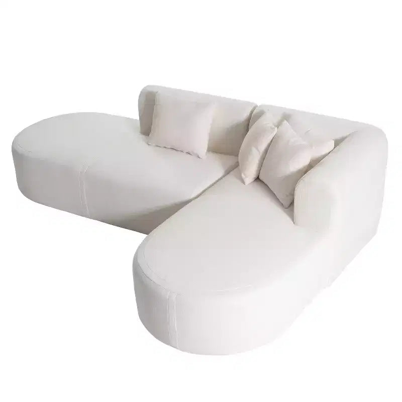 Canapé d'angle 274 cm avec assise incurvée et surpiqûres larges – Beige/Gris, 4 places