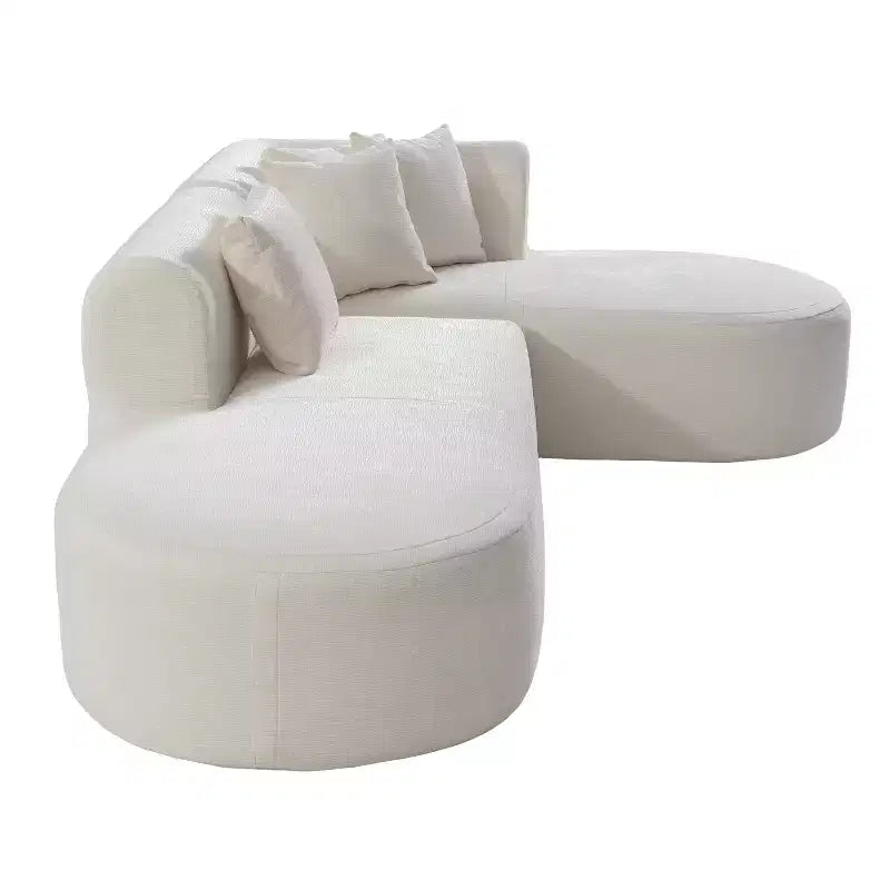 Canapé d'angle 274 cm avec assise incurvée et surpiqûres larges – Beige/Gris, 4 places