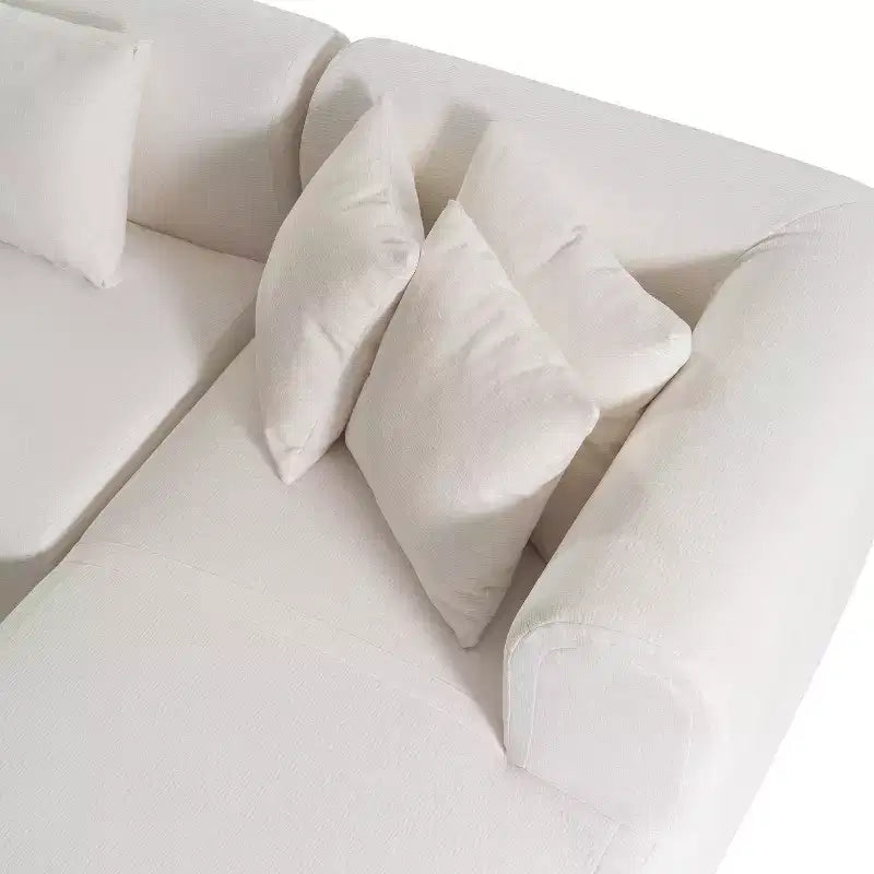 Canapé d'angle 274 cm avec assise incurvée et surpiqûres larges – Beige/Gris, 4 places