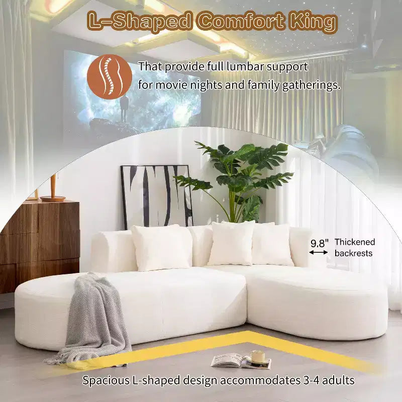 Canapé d'angle 274 cm avec assise incurvée et surpiqûres larges – Beige/Gris, 4 places
