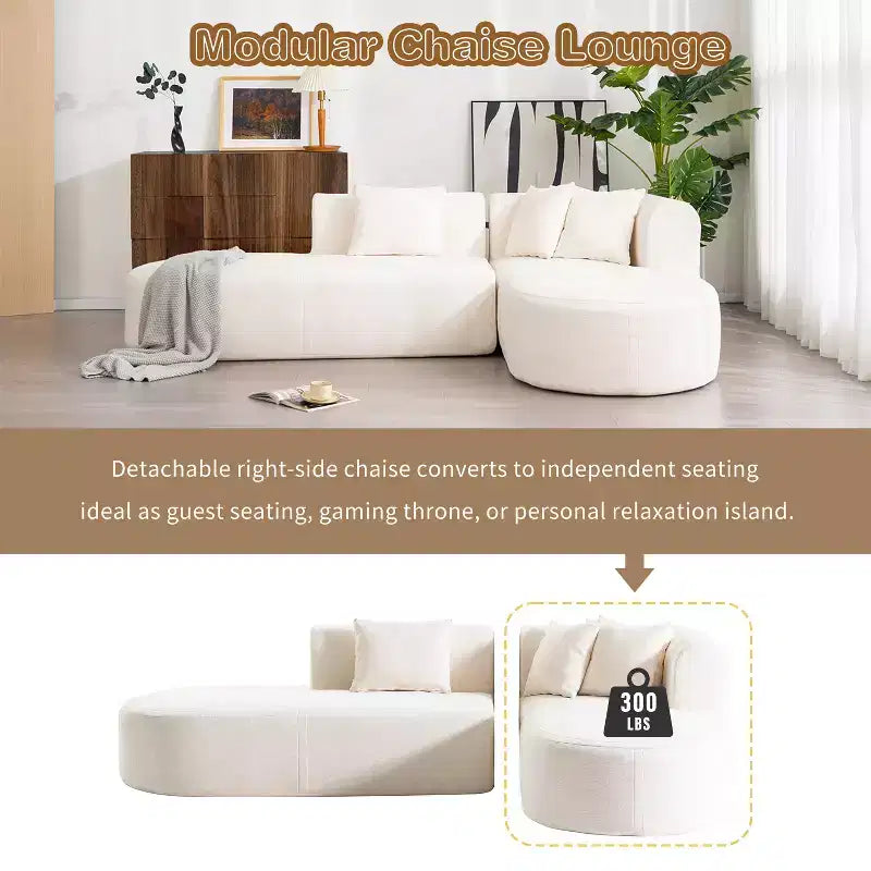Canapé d'angle 274 cm avec assise incurvée et surpiqûres larges – Beige/Gris, 4 places
