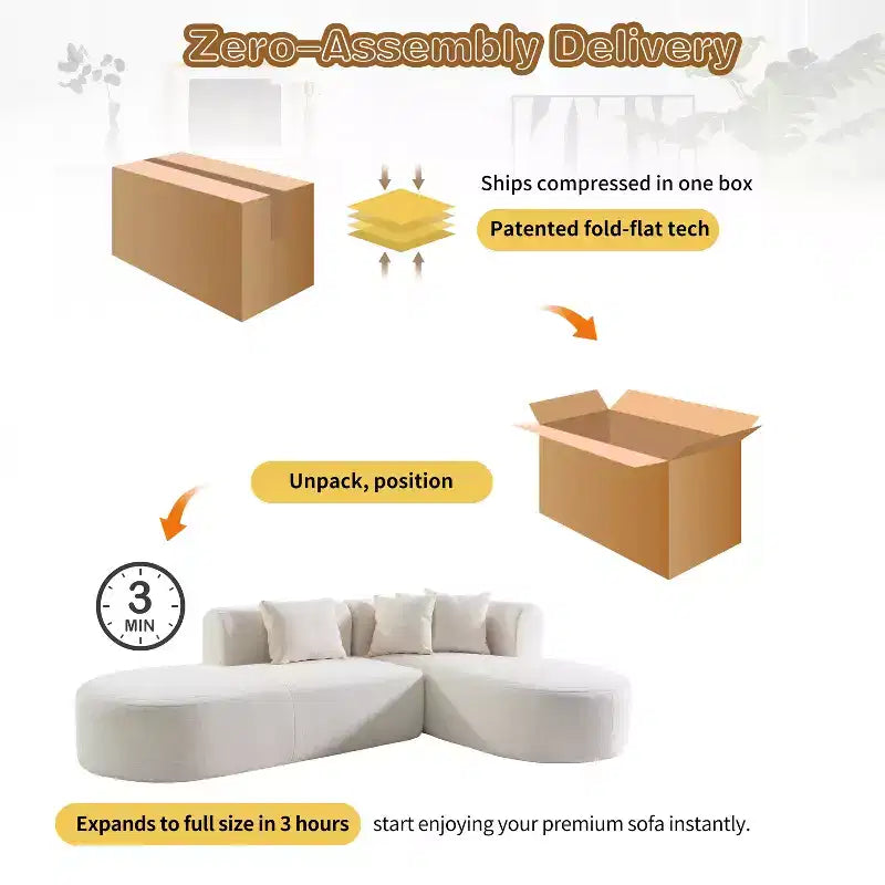 Canapé d'angle 274 cm avec assise incurvée et surpiqûres larges – Beige/Gris, 4 places