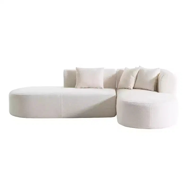 Canapé d'angle 274 cm avec assise incurvée et surpiqûres larges – Beige/Gris, 4 places