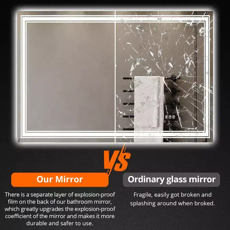 Grand miroir de salle de bain avec lumières LED, miroir de maquillage LED pour salle de bain, 3 couleurs de lumière réglables, anti-buée, rétroéclairé + éclairage avant, gradation continue