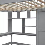 Lit mezzanine en bois pleine grandeur avec étagère, tiroirs, bureau et armoire – 159 kg
