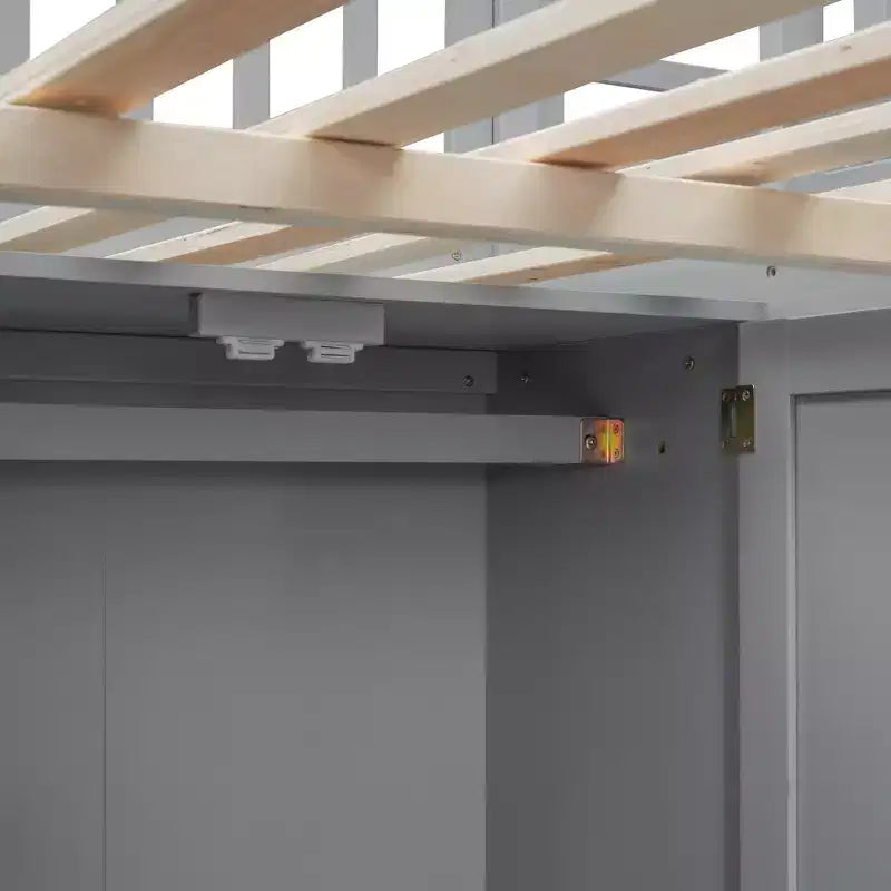 Lit mezzanine en bois pleine grandeur avec étagère, tiroirs, bureau et armoire – 159 kg