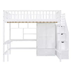 Lit mezzanine en bois pleine grandeur avec étagère, tiroirs, bureau et armoire – 159 kg