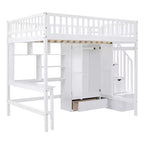 Lit mezzanine en bois pleine grandeur avec étagère, tiroirs, bureau et armoire – 159 kg