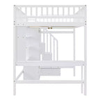 Lit mezzanine en bois pleine grandeur avec étagère, tiroirs, bureau et armoire – 159 kg