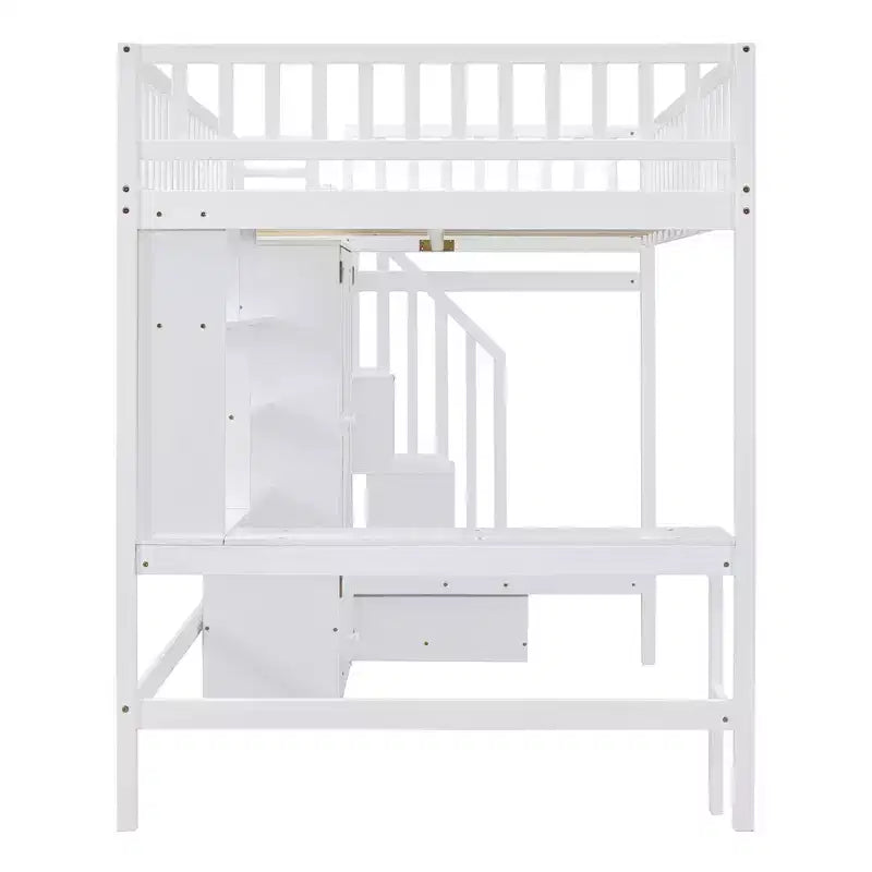 Lit mezzanine en bois pleine grandeur avec étagère, tiroirs, bureau et armoire – 159 kg