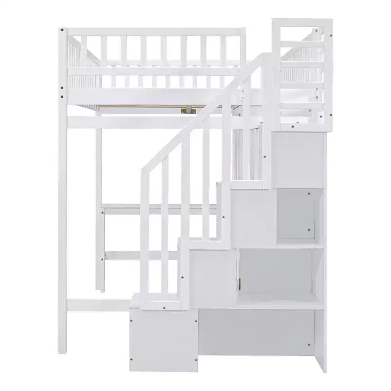 Lit mezzanine en bois pleine grandeur avec étagère, tiroirs, bureau et armoire – 159 kg